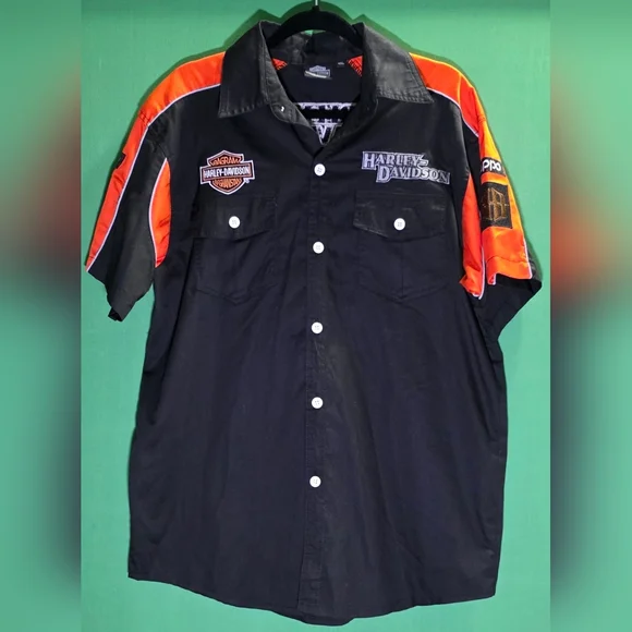 Harley-Davidson Men's Black and Orange Work Shirt Size XL - Picture 2 of 5